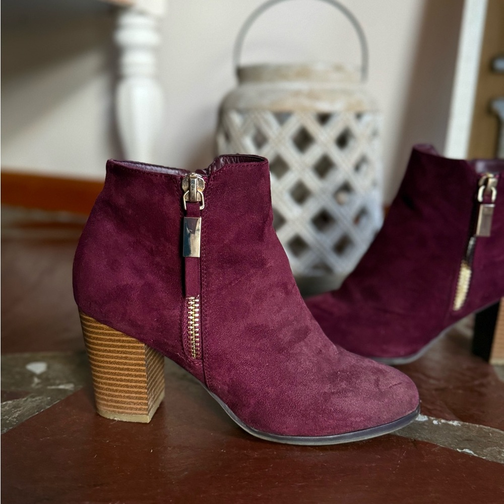 Burgundy Suede Ankle Boots Size 9